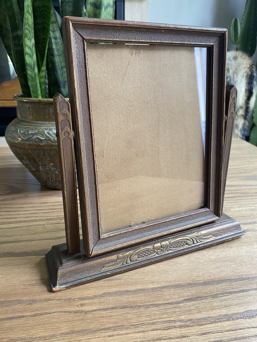 Antique Art Deco Wood Swing Frame Tabletop Picture Frame